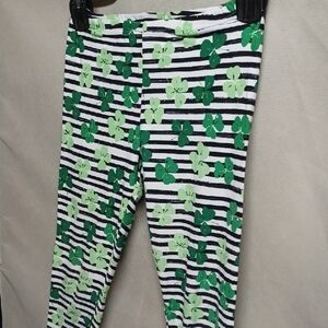 Green and Black Striped Kids Leggings